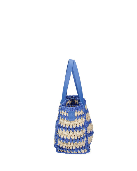 Blue Woven Straw Top Handle Handbag Made in Italy – G88A - Viola Castellani
