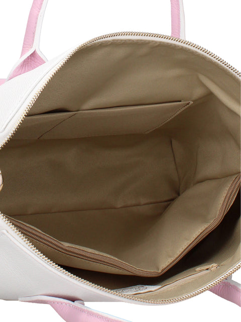 Women's Genuine Leather Handbag – White & Pink – Made in Italy - Chiara Ferretti