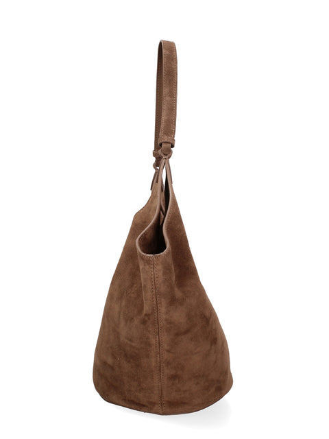 Women's Large Suede Leather Tote Bag with Pouch – Taupe – Made in Italy - Gave Lux
