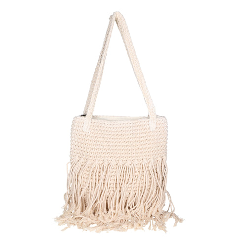 Women's Handwoven Cotton Fringe Shoulder Bag – Beige - Gave Lux