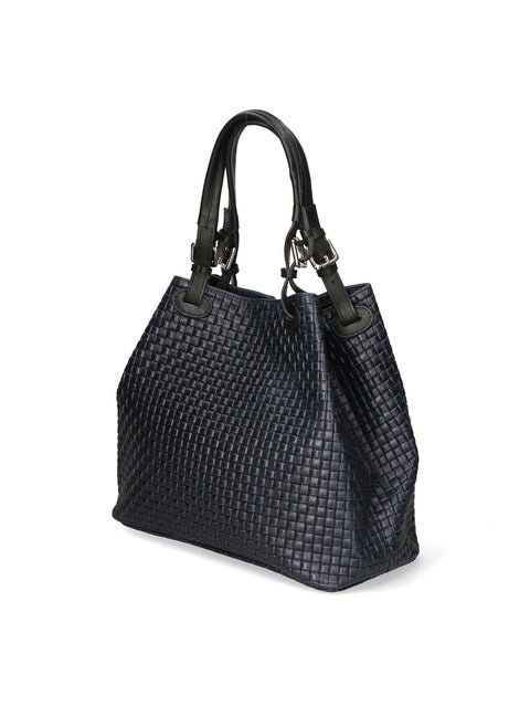 Women's Woven Suede Leather Shopper Bag – Blue – Made in Italy - Gave Lux