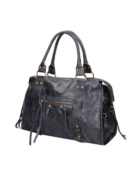 Women's Suede Leather Shoulder Bag with Removable Strap – Navy Blue – Made in Italy - Gave Lux