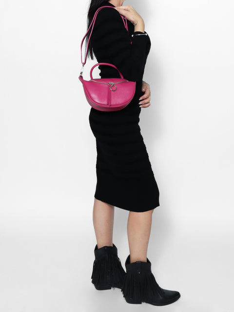 Genuine Leather Leather Top Handle Handbag Made in Italy – Fuchsia - Viola Castellani