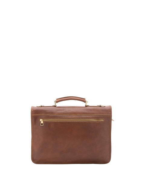 Premium Leather Briefcase - Brown - Alessia Firenze