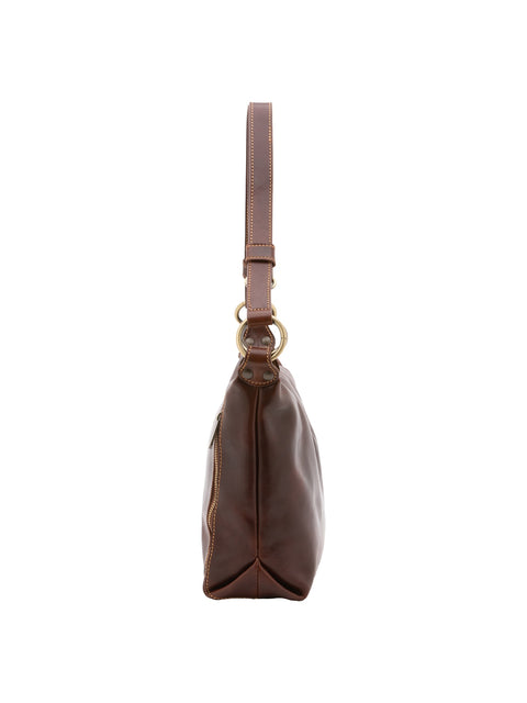 Women's Vacchetta Leather Classic Shoulder Bag – Dark Brown – Made in Italy - I Fratelli