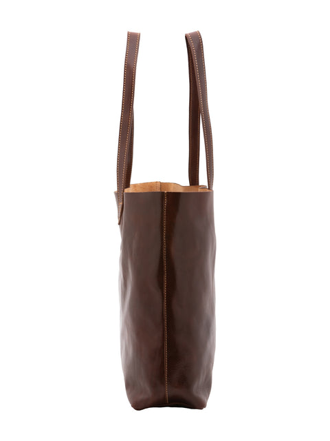 Women's Vacchetta Leather Open Shopper Tote – Brown – Made in Italy - I Fratelli