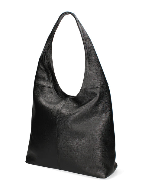 Women's Double Compartment Leather Hobo Shoulder Bag with Pouch – Black – Made in Italy - Gave Lux