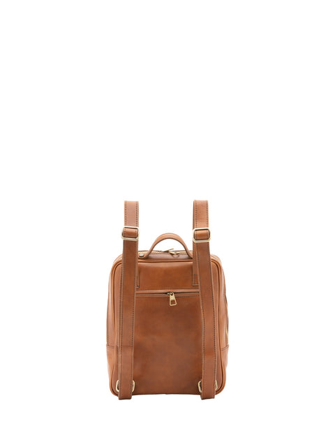 Urban Leather Backpack with Multiple Zip Pockets - Honey - Alessia Firenze