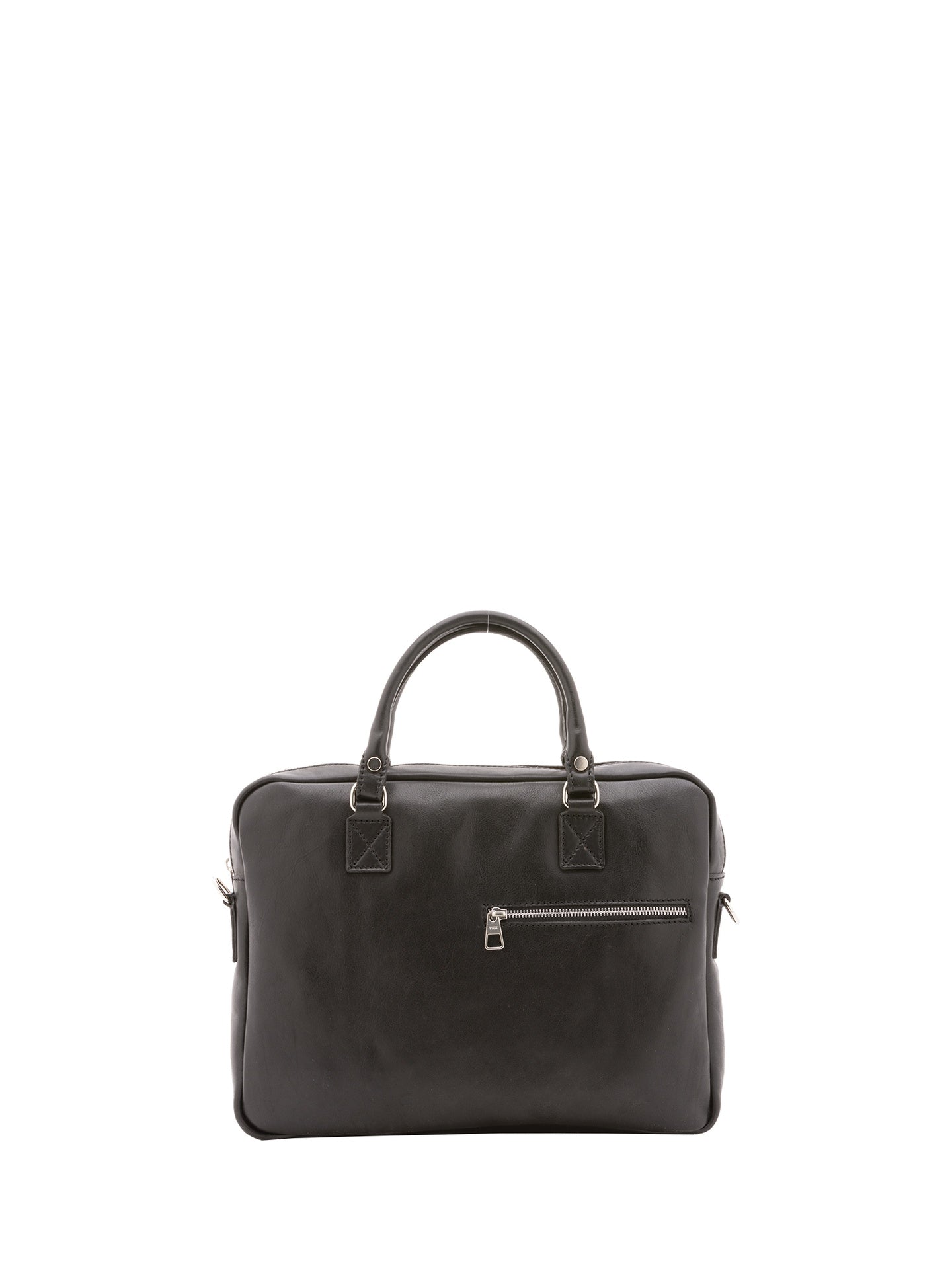 Double Compartment Leather Briefcase - Black by Alessia Firenze