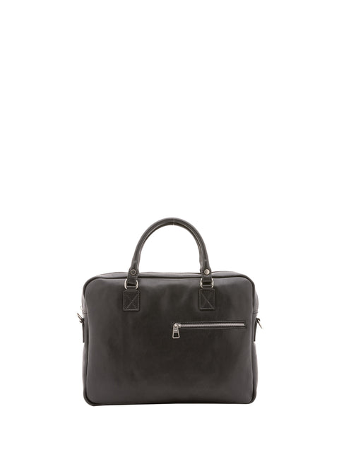 Double Compartment Leather Briefcase - Black - Alessia Firenze