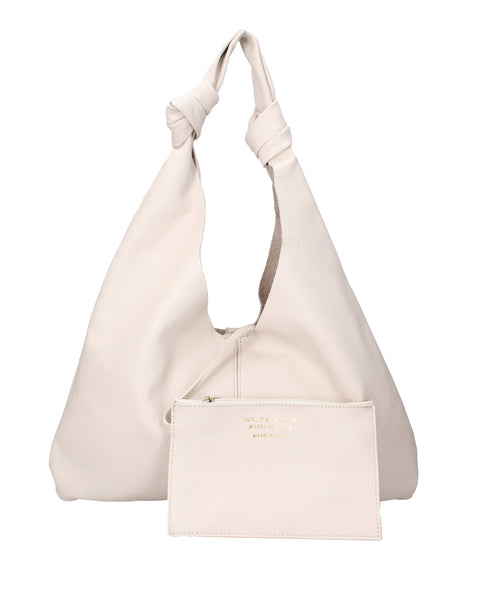 Genuine Leather Leather Shoulder Tote Bag Made in Italy – Latte - Viola Castellani