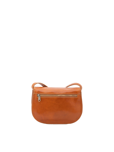Women's Vacchetta Leather Triple Compartment Crossbody Bag – Cognac – Made in Italy - I Fratelli
