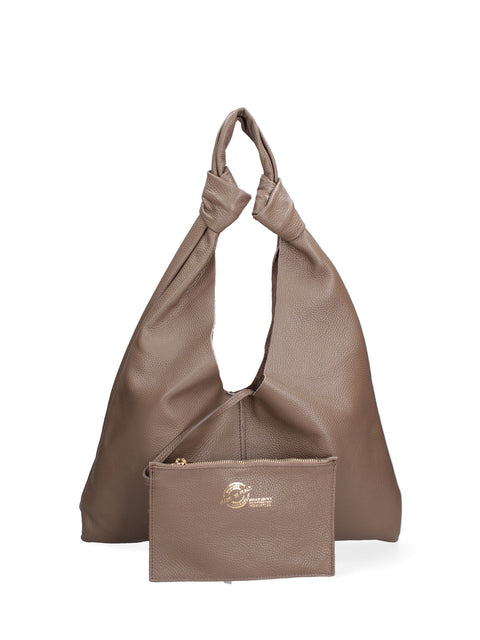 Taupe Genuine Leather Leather Shoulder Tote Bag Made in Italy – Taupe - Viola Castellani