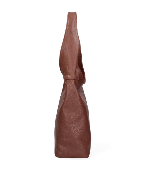 Women's Double Compartment Leather Hobo Shoulder Bag with Pouch – Burnt Brown – Made in Italy - Gave Lux
