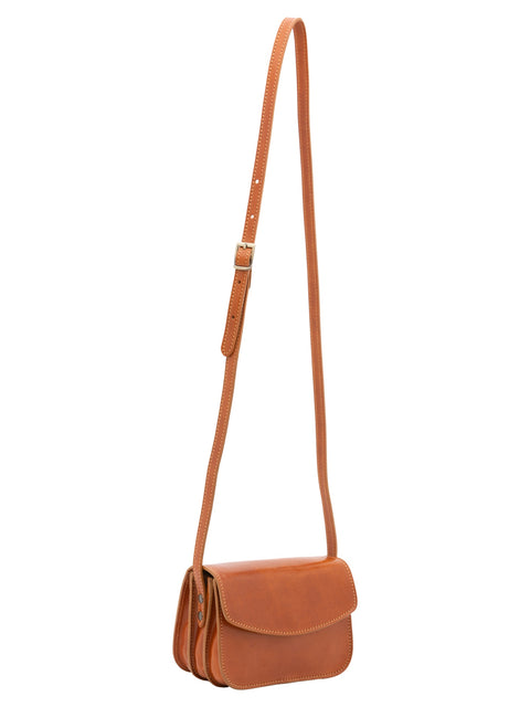 Women's Vacchetta Leather Mini Triple Compartment Crossbody Bag – Cognac – Made in Italy - I Fratelli