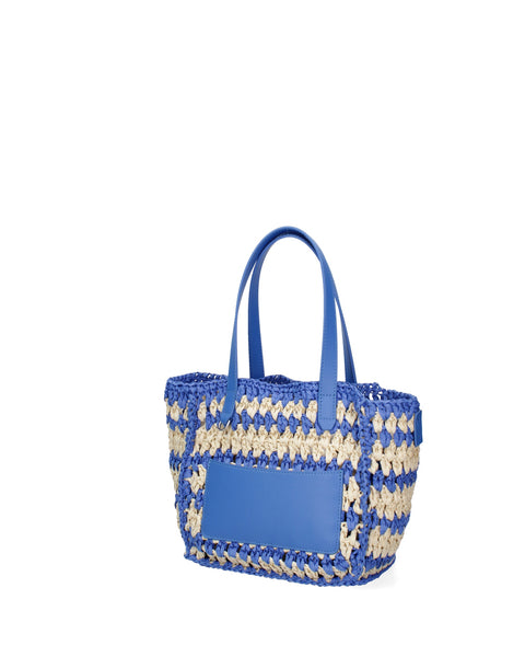 Blue Woven Straw Top Handle Handbag Made in Italy – G88A - Viola Castellani