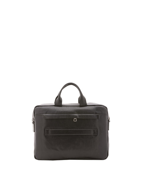 Slim Leather Briefcase Handbag - Black - Alessia Firenze