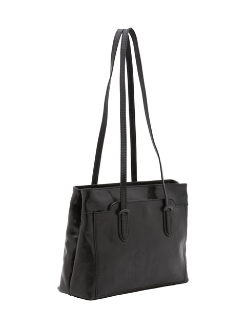 Women's Vacchetta Leather Double Compartment Shoulder Bag – Black – Made in Italy - I Fratelli