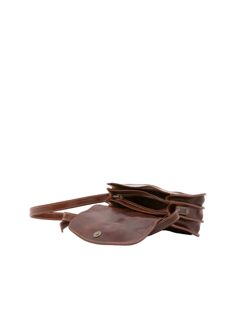 Women's Vacchetta Leather Triple Compartment Crossbody Bag – Brown – Made in Italy - I Fratelli