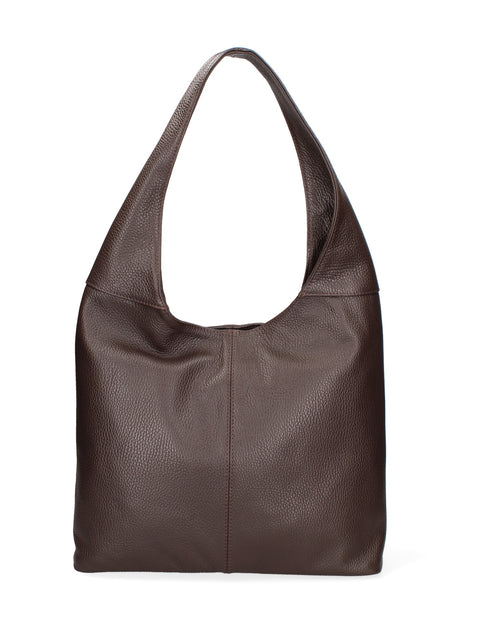 Women's Double Compartment Leather Hobo Shoulder Bag with Pouch – Dark Brown – Made in Italy - Gave Lux