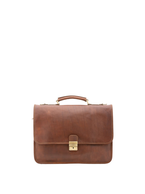 Premium Leather Briefcase - Brown - Alessia Firenze