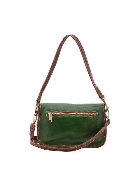 Women's Vacchetta Leather Compact Shoulder Bag with Removable Handle – Green – Made in Italy - I Fratelli