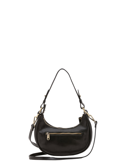 Women's Vacchetta Leather Shoulder Bag with Removable Strap – Black – Made in Italy - I Fratelli