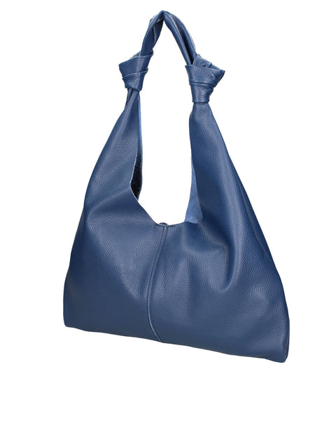 Blue Genuine Leather Leather Shoulder Tote Bag Made in Italy – Blue - Viola Castellani