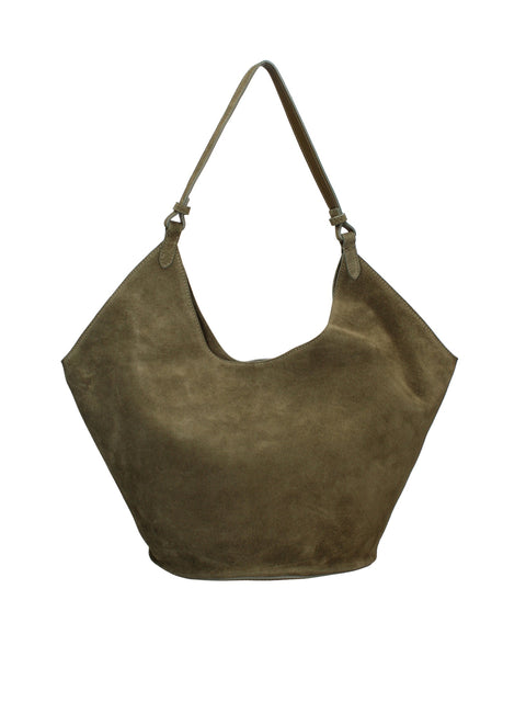 Women's Large Suede Leather Tote Bag with Pouch – Olive Green – Made in Italy - Gave Lux
