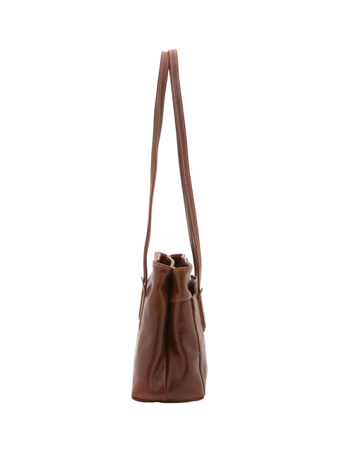 Women's Vacchetta Leather Classic Shoulder Bag – Brown – Made in Italy - I Fratelli