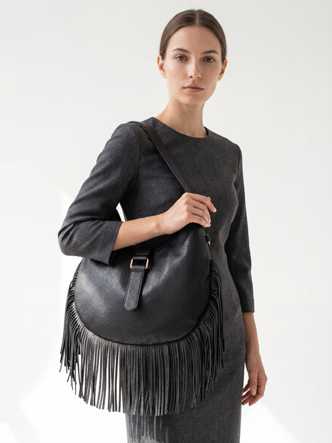 Women's Genuine Leather Handbag – Black Dollaro - Chiara Ferretti