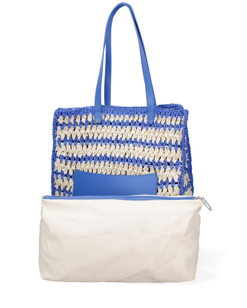 Blue Woven Straw Shoulder Bag Made in Italy – G88A - Viola Castellani