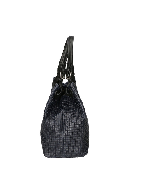 Women's Woven Suede Leather Shopper Bag – Blue – Made in Italy - Gave Lux
