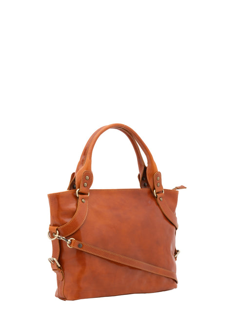 Women's Vacchetta Leather Double Handle Tote Bag – Cognac – Made in Italy - I Fratelli