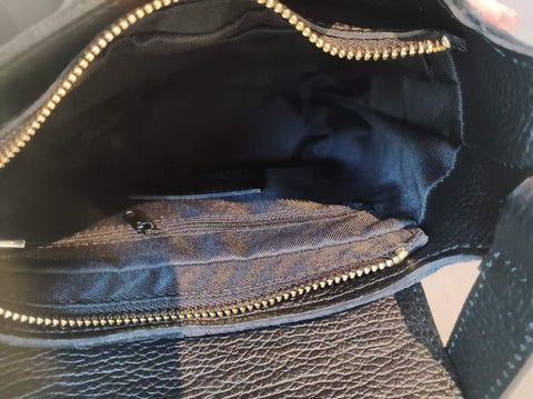Women's Genuine Leather Shoulder Bag – Black Suede & Dollaro Leather – Made in Italy - Chiara Ferretti