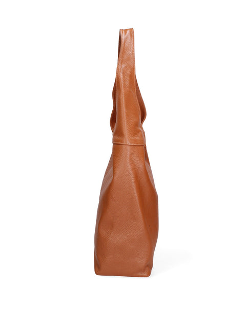 Women's Double Compartment Leather Hobo Shoulder Bag with Pouch – Dark Tan – Made in Italy - Gave Lux
