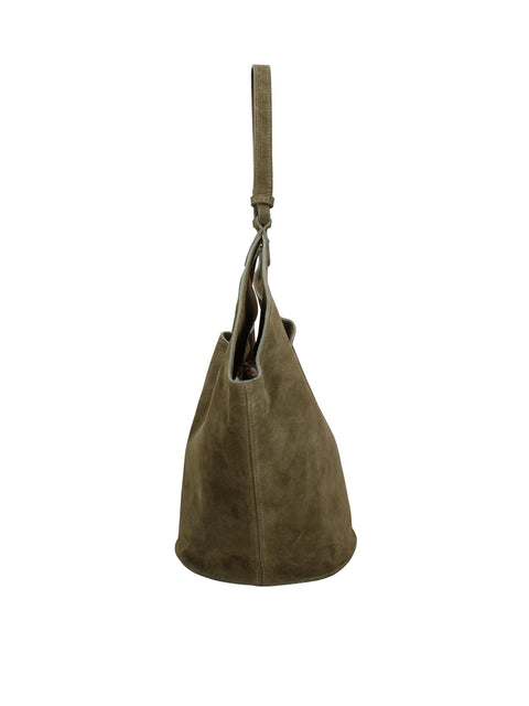 Women's Large Suede Leather Tote Bag with Pouch – Olive Green – Made in Italy - Gave Lux
