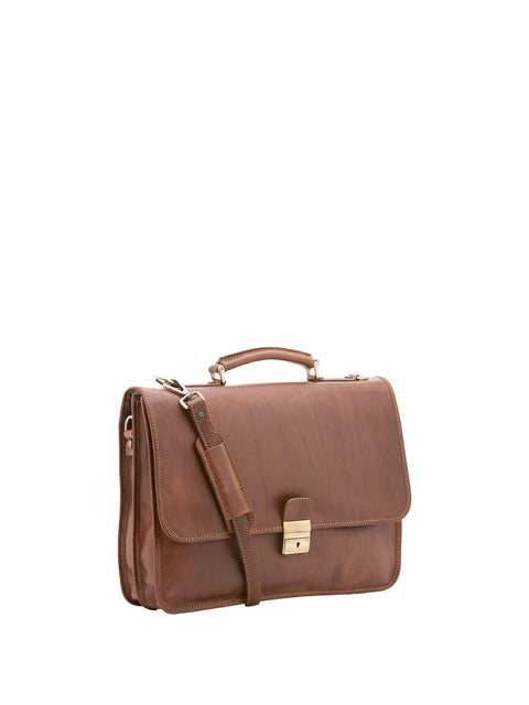 Premium Leather Briefcase - Brown - Alessia Firenze
