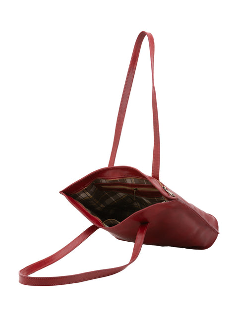 Women's Vacchetta Leather Large Shoulder Bag – Red – Made in Italy - I Fratelli