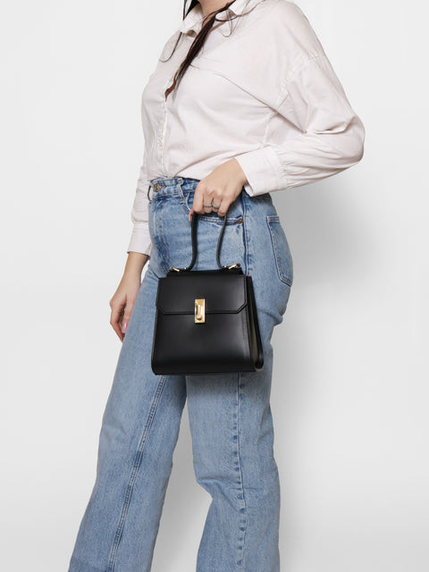 Black Genuine Leather Leather Top Handle Satchel Bag Made in Italy – Black - Viola Castellani