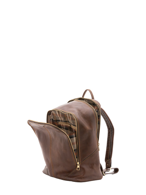 Large Genuine Leather Backpack - Dark Brown - Alessia Firenze