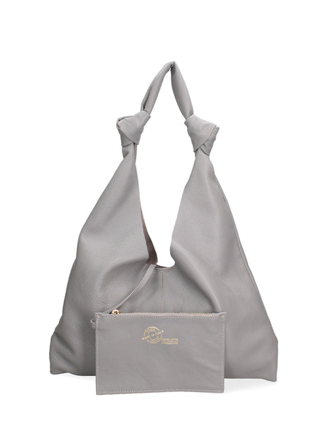 Grey Genuine Leather Leather Shoulder Tote Bag Made in Italy – Grey - Viola Castellani