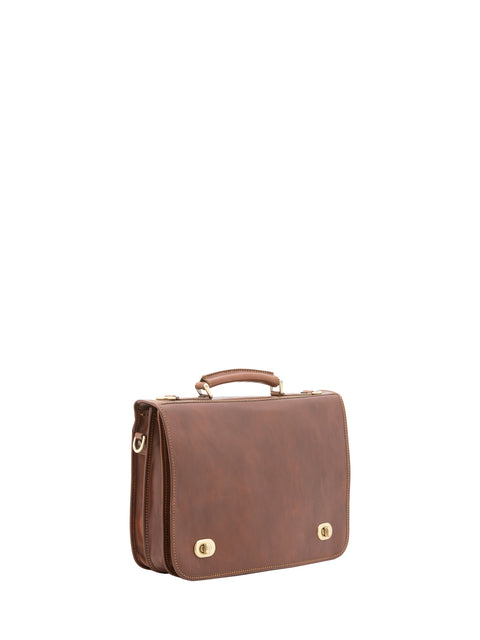 Premium Leather Briefcase Handbag - Brown - Alessia Firenze