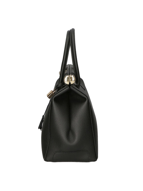 Women's Double Compartment Leather Handbag with Removable Shoulder Strap – Black – Made in Italy - Gave Lux