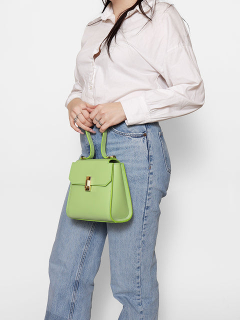 Genuine Leather Leather Top Handle Satchel Bag Made in Italy – Pistachio - Viola Castellani