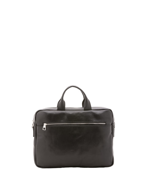 Slim Leather Briefcase Handbag - Black - Alessia Firenze