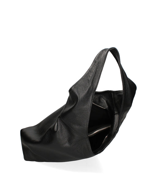 Women's Double Compartment Leather Hobo Shoulder Bag with Pouch – Black – Made in Italy - Gave Lux