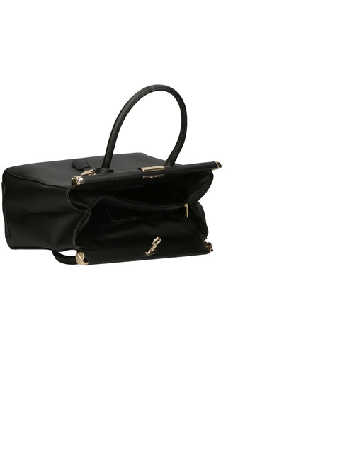Women's Double Compartment Leather Handbag with Removable Shoulder Strap – Black – Made in Italy - Gave Lux