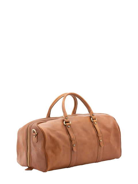 Large Leather Weekender Duffel Bag - Honey - Alessia Firenze