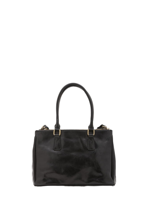 Women's Vacchetta Leather Crossbody Tote Bag with Dual Zip Pockets – Black – Made in Italy - I Fratelli